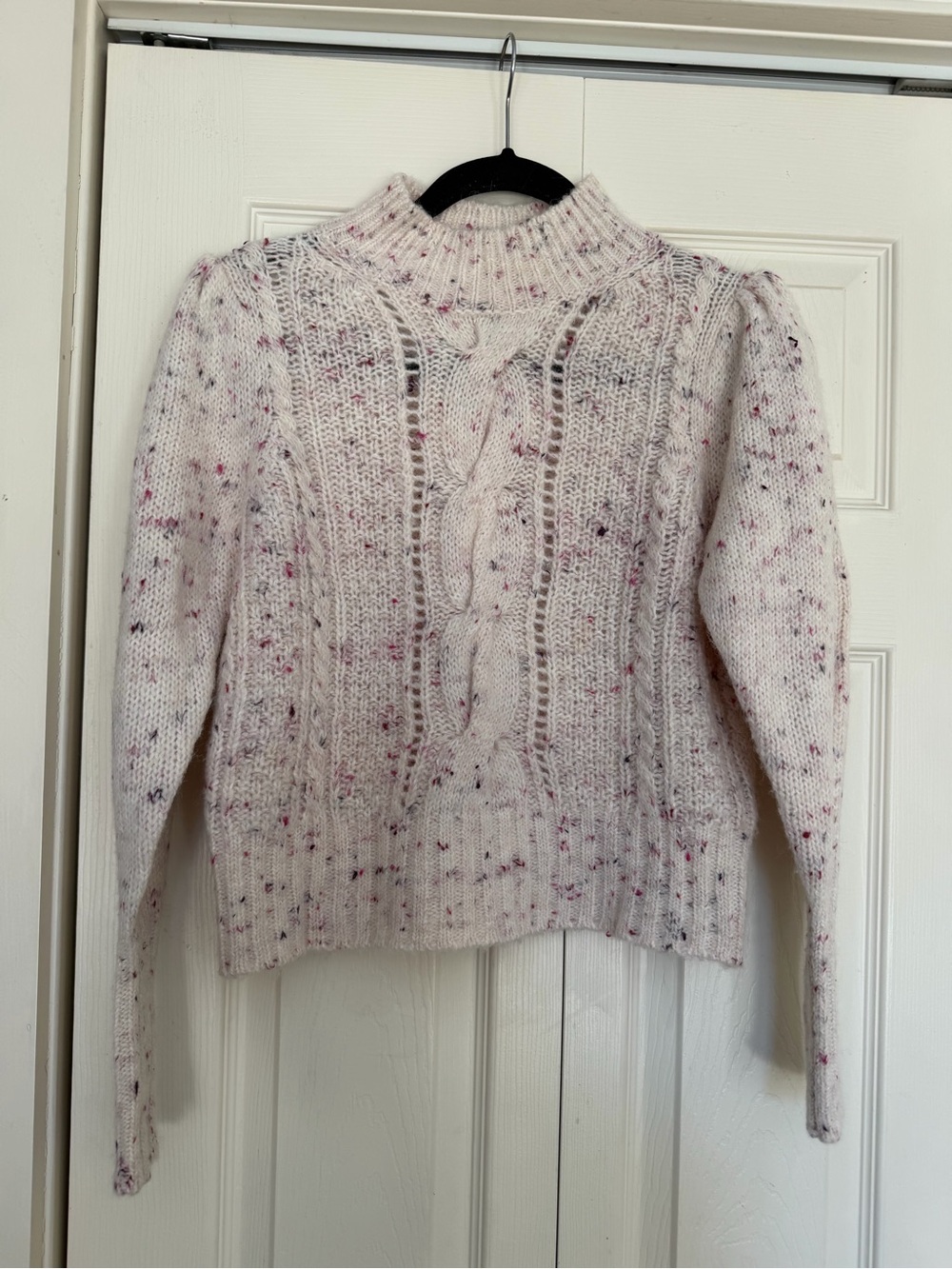 Rebecca Taylor Cream Speckled Cable Knit Turtleneck Sweater